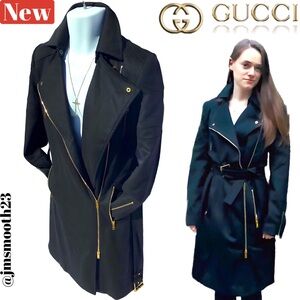 ⬇️ 🆕 GUCCI CASHMERE/WOOL UNISEX COAT Black and gold